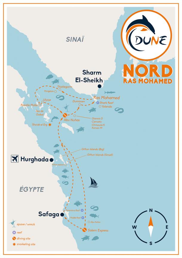 Itinéraire croisière plongée Nord Ras Mohamed en Egypte - Mer Rouge