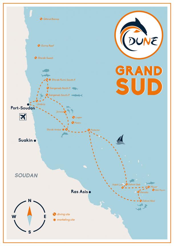 Itinéraire croisière plongée au Soudan avec Dune et la fondation Shark Education