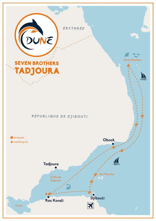 Itinéraire croisière plongée "requins baleines et 7 frères" à Djibouti - Mer Rouge